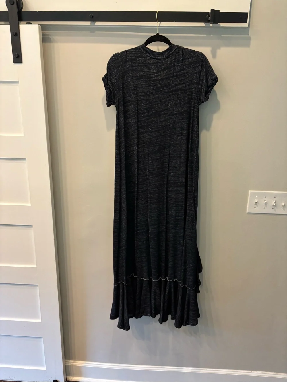 Free People Black Asymmetrical Short-Sleeve Maxi Dress